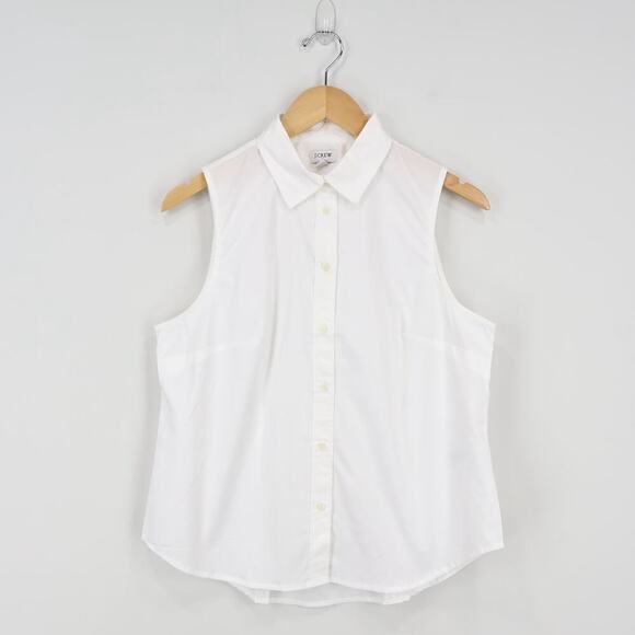 J. Crew Factory Sleeveless Cotton Poplin Shirt Signature Fit White Petite L NWT - Picture 3 of 8